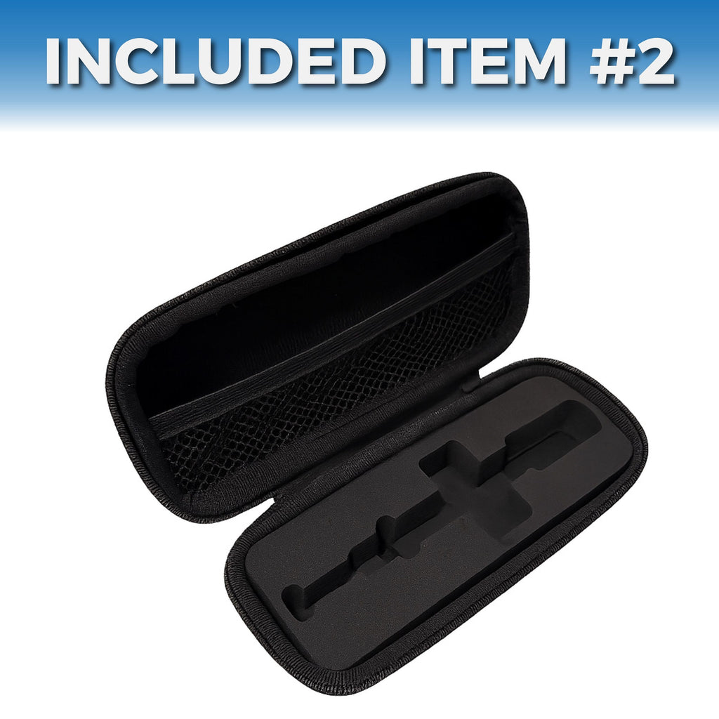 Included in the bundle: black EVA zip case with foam insert