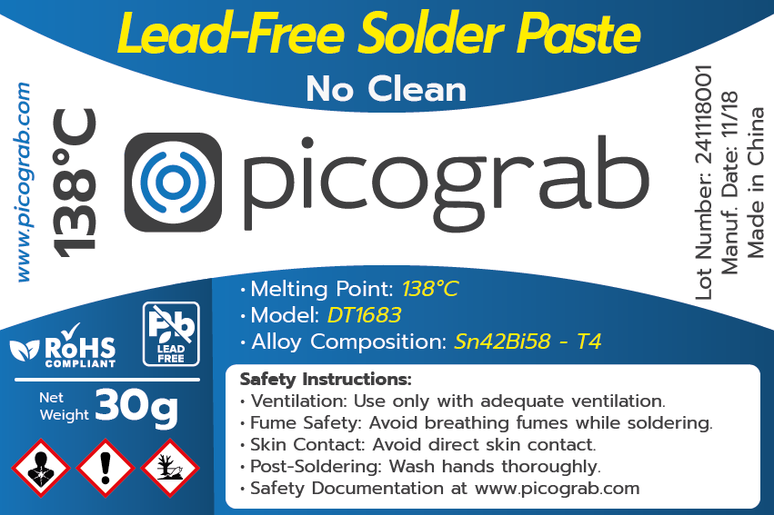 Lead-Free Solder Paste Sn42Bi58 - No Clean, Low Melting Point (138°C), High Precision for SMD and PCB Assembly - 30g