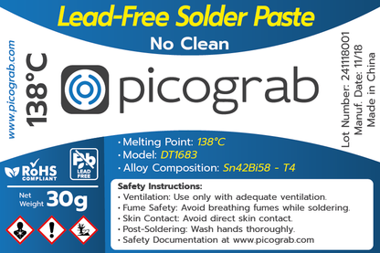 Lead-Free Solder Paste Sn42Bi58 - No Clean, Low Melting Point (138°C), High Precision for SMD and PCB Assembly - 30g